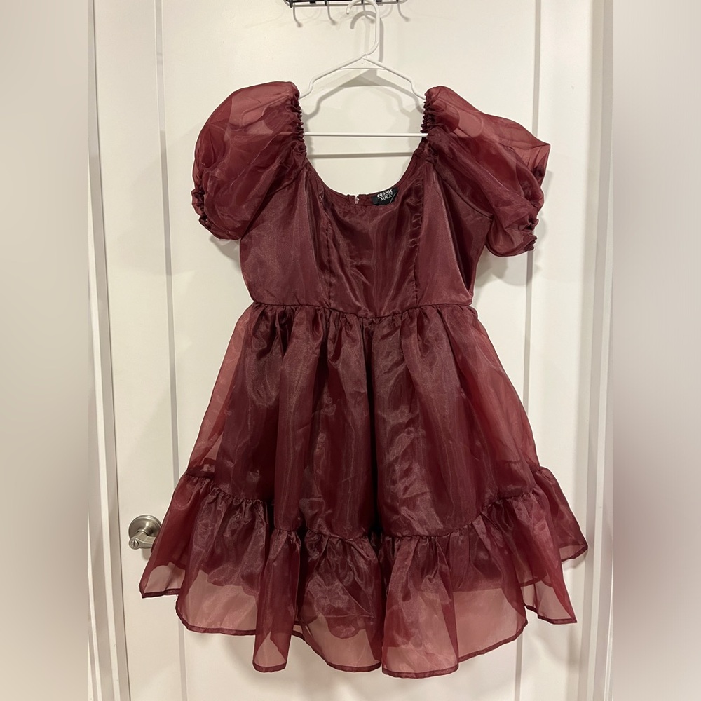 NWT Cosmic Aura Maroon Organza Tiered Dress